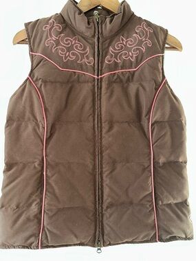 Ariat Women’s Goose Down Vest Brown Pink Accents Size Small